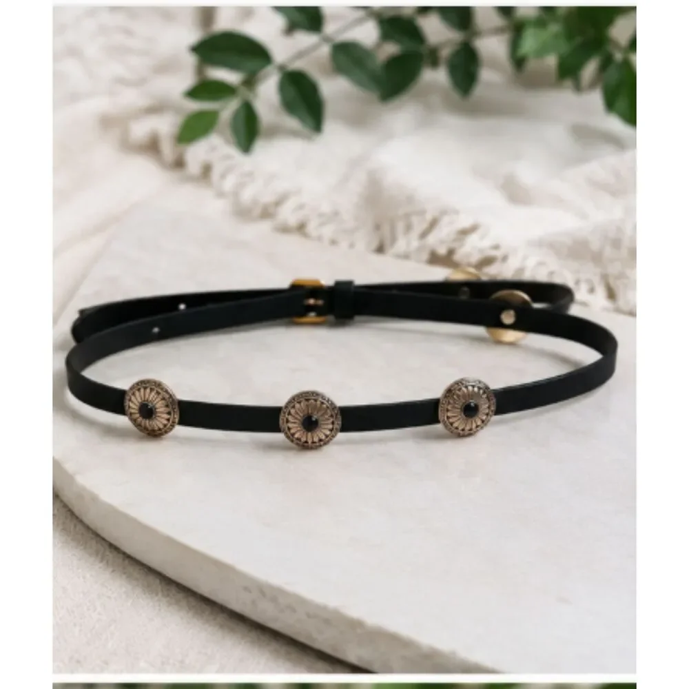Lovers + Friends Black Leather Concho Belt Medium 38